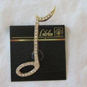 Eighth note lapel pin with rhinestones NEW